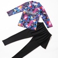 Girls UPF 50+ Sun Protection Swimwear Set With Floral Long Sleeve Top And Skirt 0508