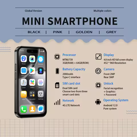 ONEMYTH M17 Pro 4G Mini Smartphone Android 12 Play Store, 3GB RAM 64GB ROM 2000mAh Battery, 4.0-inch