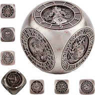 ORUZA DND Metal Spinner Dice, 7-in-1 Roulette Dice Set with 3D Relief for D&D RPG MTG Warhammer 40K 
