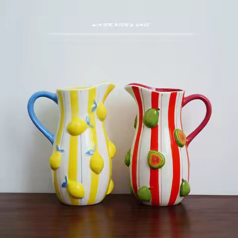 Ceramic Vase Three-dimensional Relief Fruit Figs Lemon Water Kettle Flowerpot Terrarium Flower Vases