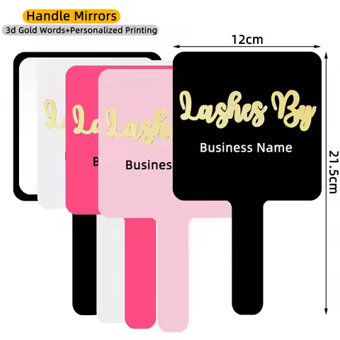 Lash Artist Salon Accessories Size 12cm Handle Mirrors With 3d Gold Lashes By Personalized Name Prin