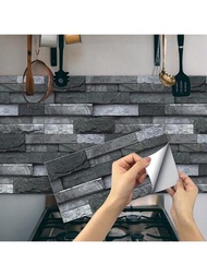 6入組15x30cm自粘式牆磁磚,具有水晶膜,適用於廚房和浴室防水牆貼紙