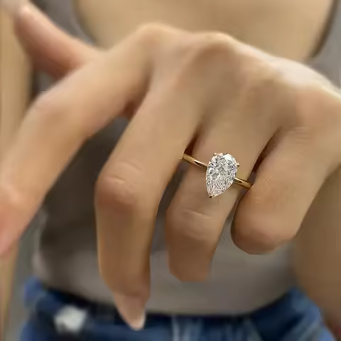 TFGLBU Teardrop Moissanite Rings Oval Cut 1/2/3/4CT Real S925 Sterling Silver Jewelry For Wedding En