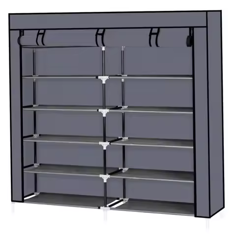 7-Tier 14-Shelf Dustproof Shoe Rack with Zippered Cover Non-Woven Fabric Steel Tube Shoe Organizer T