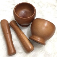 Hand Pounded Wooden Pestle and Mortar Set, 15cm Lu Wooden Pestle and Mortar Set