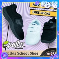 100% Original PALLAS 0165 Black Shoe | Kasut Sekolah PALLAS Hitam Putih / Pallas Jazz Single Velcro