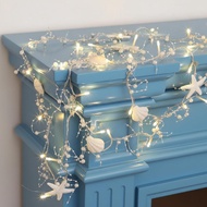 Lothee 9.8 Feet Christmas White Berry Star Seashells Beaded Beach Ocean Decor String Lights with 30 