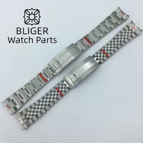 BLIGER Top Brand 20mm Silver Watch Bands 904L Stainless Steel Oyster/Jubilee Strap Slide Folding Buc