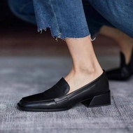 ZAZA รองเท้าส้นสูง 2021ใหม่รองเท้าส้นสูงผู้หญิงเกาหลีนิ้วเท้าเหลี่ยมแฟชั่นนุ่ม Loafers สีดำรองเท้าหนังสำหรับผู้หญิงสำหรับสำนักงาน คัชชูผู้หญิงดำ