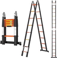 A-Frame Aluminum Telescopic Extension Ladder with Non-Slip Feet, 16.5FT Rv Telescope Foldable Extend