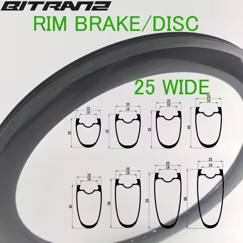 700c Carbon Rims 25mm Width Clincher Tubeless Road Bike 30/35/40/45/50/55/60mm Height Rim Brake Disc