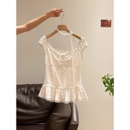 NOVA-Women's Printed Vest Dot Pattern Butterfly Lace Sweet Cute Summer Fashion