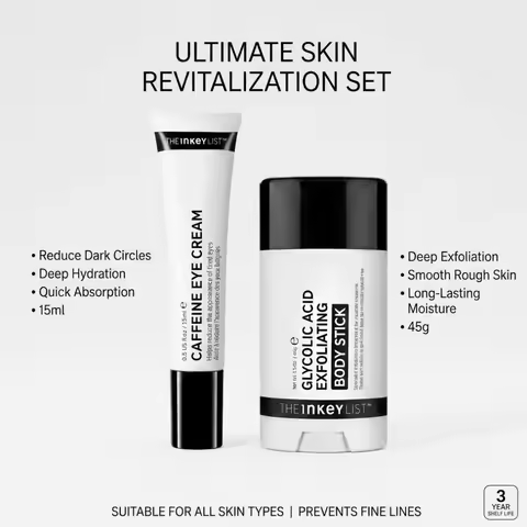 THE INKEY LIST Eye Cream and Body Exfoliating Bar Skincare Set Dark Circle Removal Skin Brightening 