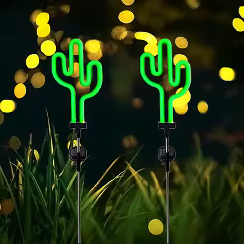 Solar Garden Light, Neon Cactus Solar LED Stake Lights Solar Yard Lights for Pathway, Garden, Patio