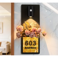 Premium HDB Unit Number Plate with Vase & Light, Personalized Unit Address Sign