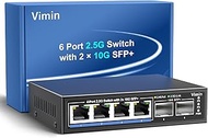 6 Port 2.5G Unmanaged Network Switch, VIMIN 4X 2.5Gbase-T Ports, 2X 10G SFP+ Port, 60Gbps Switching 