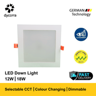 Dycorra Square LED Panel Light 12W 18W Downlight Day Cool Warm Tri-Colour Dimmable 3000K Brightness Anti Stroboscopic Anti-Blue Light