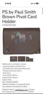 全新正貨 Paul Smith Brown Pivot Card Holder 錢包 卡包 銀包 男