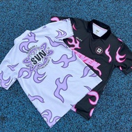 SVN Jersey Collar Viral Tiktok Couple T Shirt Black White Flame Design Jersi Murah Berkolar Lelaki P