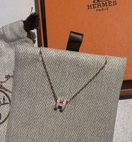 HERMES MINI POP H logo necklace 頸鏈系列 鍍金項鍊 女款 吊墜 糖果粉色 鏈條玫瑰金色 rose gold pink 禮盒 禮物 送禮 | H147992FO85 | 