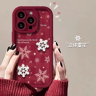 Suitable for IPhone 11 12 Pro Max X XR XS Max SE 7 Plus 8 Plus IPhone 13 Pro Max IPhone 14 15 Pro Max Red Colour Phone Case with Snow Accessories Interesting Design Winter Feeling