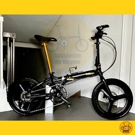 Fnhon Blast 20” • 11 Speeds Shimano 105 • Carbonician Carbon Fiber Wheel • Stone Chainring • Folding Foldable Foldie Fold Bicycle Bike • Black &amp; Gold • 406 tyres 20” inches • Velocity Crius Master Gust Tornado Dahon Tern Bifold • Customise My Bicycle •