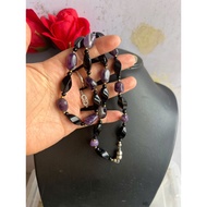 16 mm black stone necklace mixed with natural amethyst stone from 9 to 13 mm long, 55 cm long with m