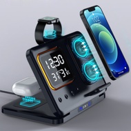 5 in 1 Foldable QI Wireless Charger with LED Clock Temperature Display For Samsung Watch