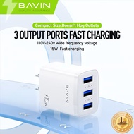 BAVIN PC906 15W Fast Charging Travel Adapter Charger 3 Output Ports USB 3.0A Universal Travel Adapte