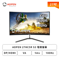 【27型】AOPEN 27HC5R S3 電競螢幕 (DP/HDMI/VA/1ms/180Hz/FreeSync Premium/內建喇叭/三年保固)