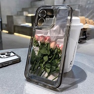 กุหลาบ เคสไอโฟน11 กันกล้อง หรูหรา Soft TPU ใส เคส For iPhone 11 15 13 12 14 Pro Max X XR XS Max 7 8 Plus SE 2020 2022 14 15 Plus Phone Case แบบนิ่ม กัเคสโทรศัพท์ นิ่มกันกระแทก ซิลิโคนนิ่ม
