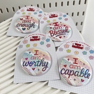 AFFIRMATION Circle Badge Pin or Square Badge Magnet