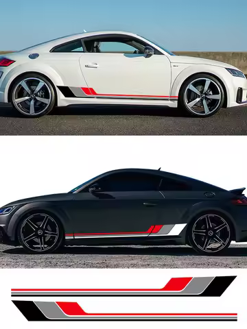 Car Door Side Skirt Sticker Trims Vinyl Decals Tricolor Graphic Accessories For Audi TT 8N MK1 MK2 8