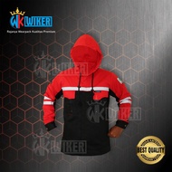 Wearpack safety dengan penutup kepala navy merah/seragam kerja/wiker/baju kerja