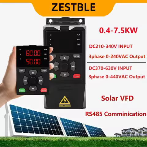 Solar VFD RS485 380V 220V 3Phase Variable Frequency Inverter 0.75/1.5/2.2/3/4/5.5/7.5KW Converter Dr