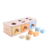 Montessori 3 in 1 Object Permanence Box Coin Box Shape Sorter for 8 months up baby Wooden Toy for Bo
