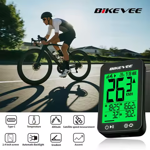 GPS Bike Computer Wireless with Auto Backlight IPX7 Waterproof Bicycle Odometer MPH KM/H 2.4" LCD Cy