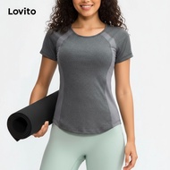 (trendy5)Lovito Sporty Plain Colorblock Sports T-Shirt for Women LNL95404