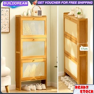 Thin Shoe Cabinet Bamboo Shoe Rack with Flip Door Home Entrance Dustproof Shoe Shelf