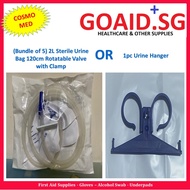 (Bundle of 5) 2L COSMO Med Sterile Urine Bag 2L (120cm Tubing) Rotatable Valve with Clamp or 1 pc Ur