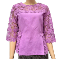 เสื้อลินินผู้ใหญ่แต่งลูกไม้คอตตอนนิ่ม อก 38" 40" 42" 44" 46" 48" 50" อินกะออย In Ka Oil สีม่วง/ขาว/ฟ