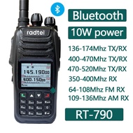 QMRadtel RT-790 Bluetooth Walkie Talkie 10W Amateur Ham Radio with Air Band Paragliding Airsoft LCD Finger PTT Motorcycl