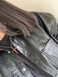 古董Vintage法國信仰黑橘琺瑯藝術聖母耶穌十字架項鍊N634