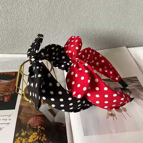 Polka Dots Bow Headband for Women Hair Accessories Lovely Rabbit Ear Knotted Hairband Not Slip Adult