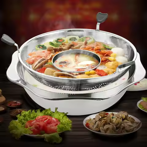 12.6-inch Rotary Hot Pot, Indoor & Outdoor Hot Pot with Divider, Lifting Hot Pot for Home Restaurant