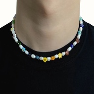 MIXTURE "MP007 Rice Pearl/Flower Pearl Necklace"