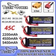 TIGER POWER 45C 7.4V/11.1V/14.8V/22.2V RC Lipo Battery 2200/4500/5400mAh 2S/3S/4S/6S for RC Cars Boa