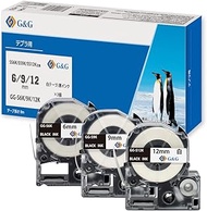 G&G Compatible Tape Cartridge, Kingjim Tepra GG-S6K/9K/12K, Set of 3, Length 26.4 ft (8 m), Width 0.