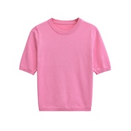 Áo Thun Nữ Tay Ngắn Đan Phẳng Thời Trang KASLEAD Basic Style Street Style Polyester Fiber Áo Thun Nữ