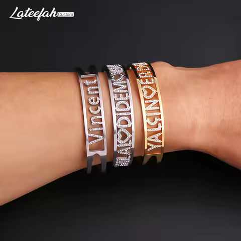 Lateefah Custom CZ Zircon Bangles Personality Custom Name Bracelet Jewelry Name Words Letters Custom